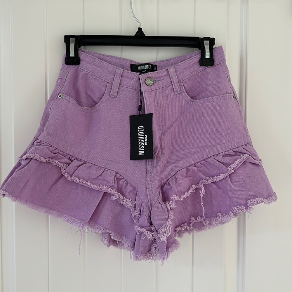 Purple denim jean shorts